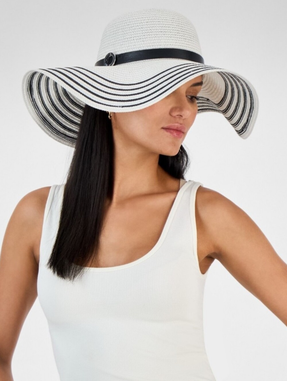 I.n.c. International Concepts Stripe-Brim Floppy Hat with Contrast Band, NWT